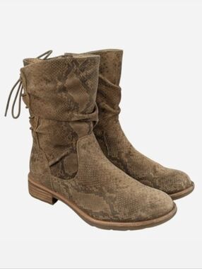 Sofft Sharnell Low Snake Print Suede Lace Up Slouchy Mid-Calf Boot 7